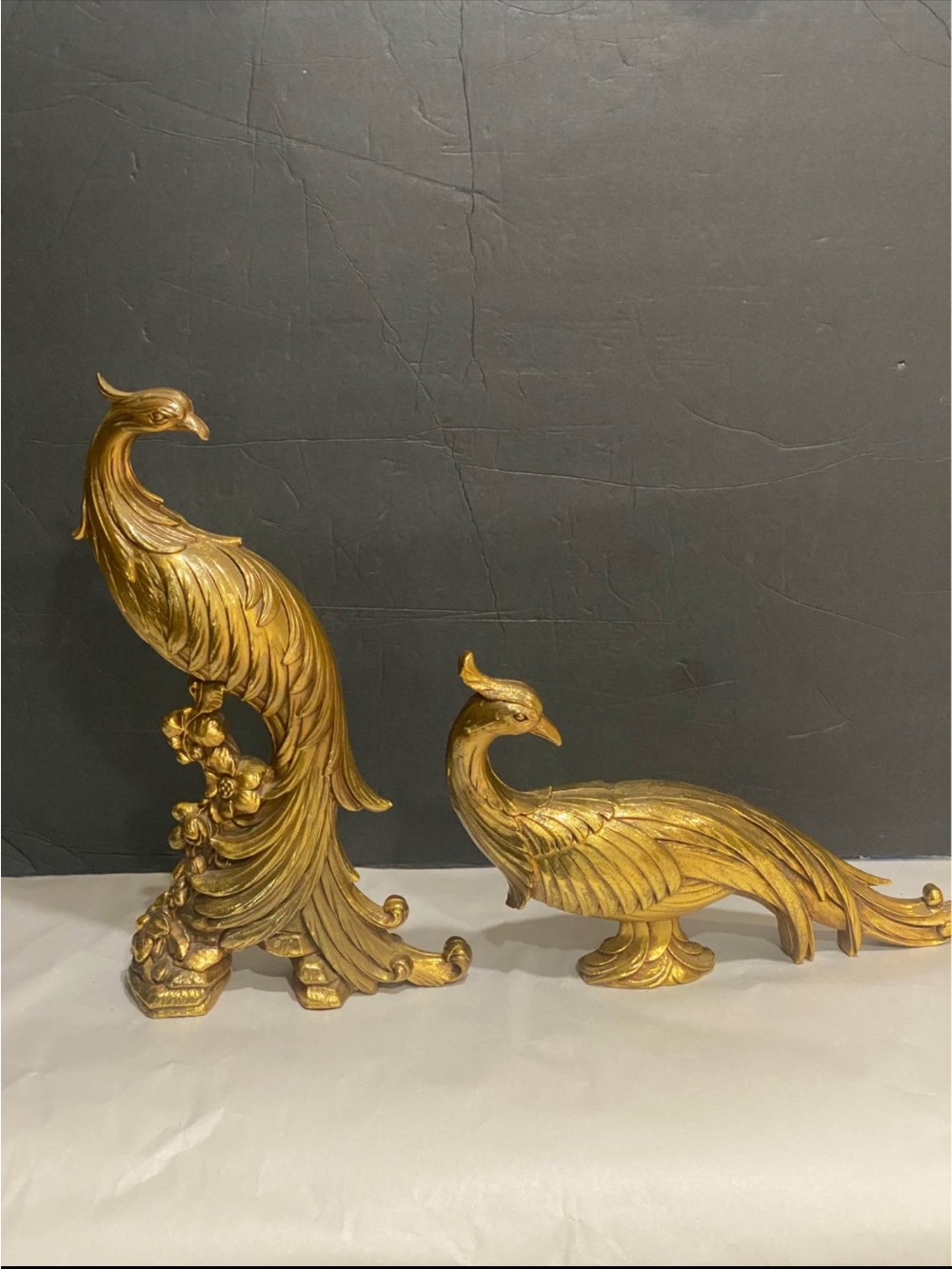 2 Mid Century Hollywood Regency Peacock Pheasant Sculptures by Syroco MCM